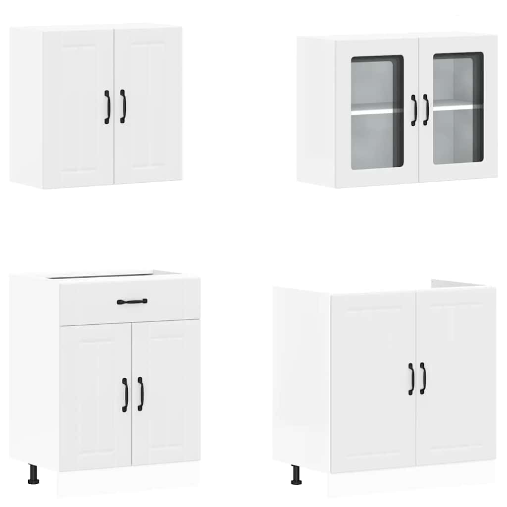 Ensemble de 4 meubles de cuisine "Lucca" en bois d'ingénierie blanc