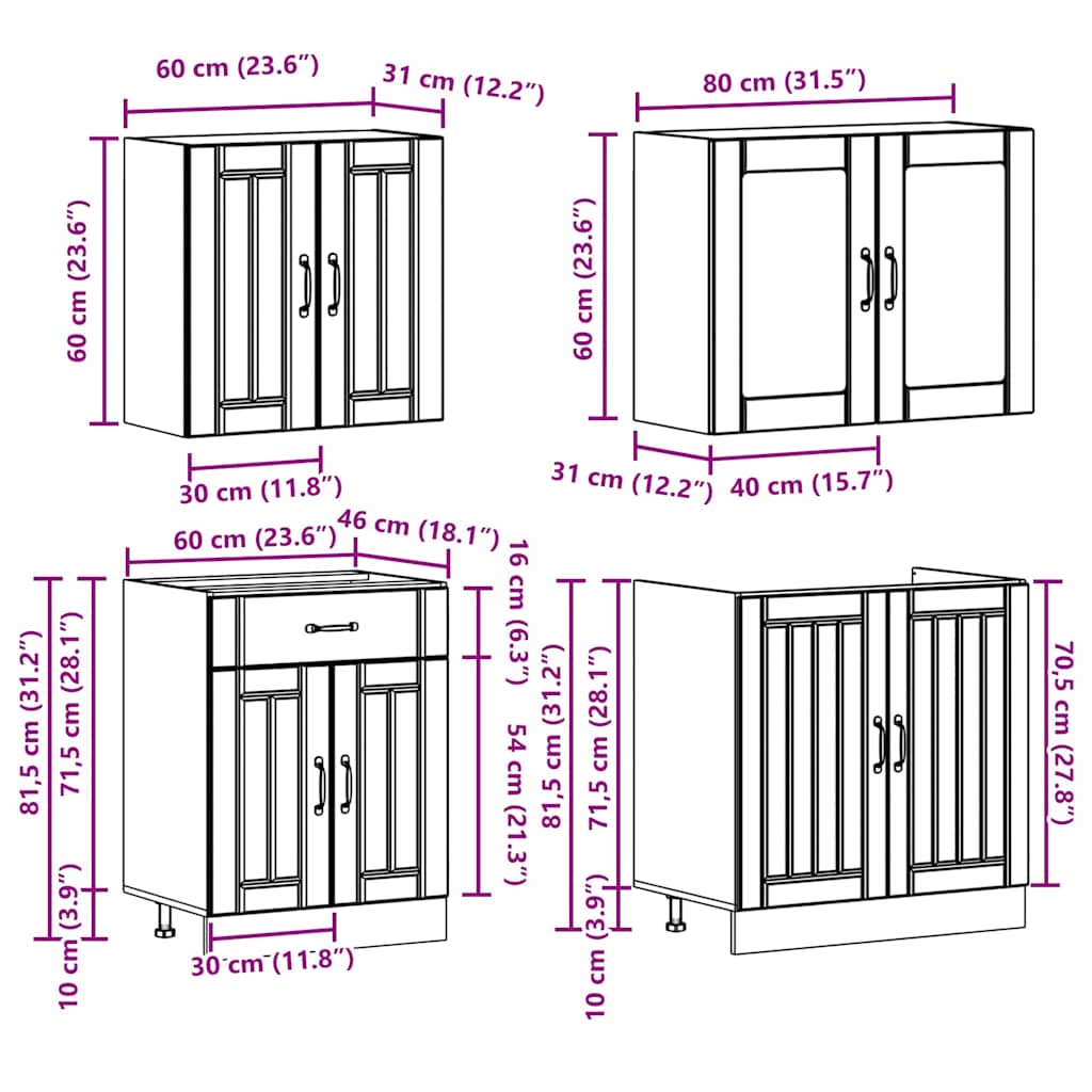 Ensemble de 4 meubles de cuisine "Lucca" en bois d'ingénierie blanc