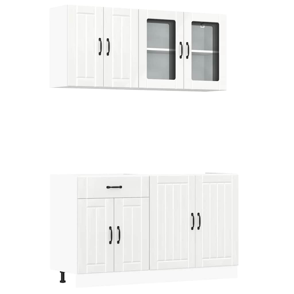 Ensemble de 4 meubles de cuisine "Lucca" en bois d'ingénierie blanc brillant
