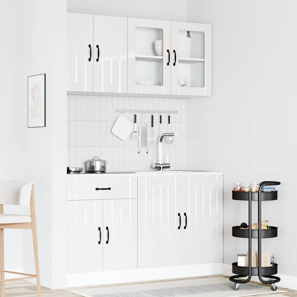 Ensemble de 4 meubles de cuisine "Lucca" en bois d'ingénierie blanc brillant