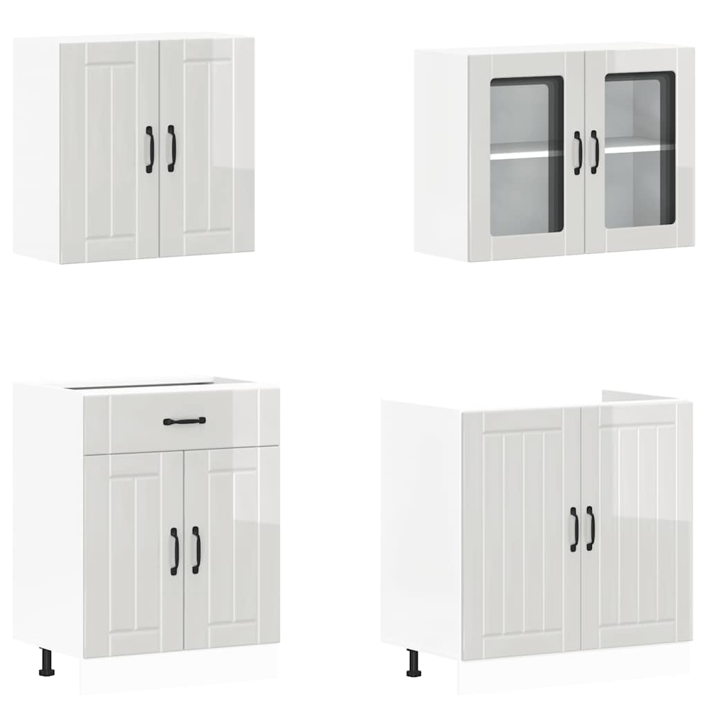 Ensemble de 4 meubles de cuisine "Lucca" en bois d'ingénierie blanc brillant