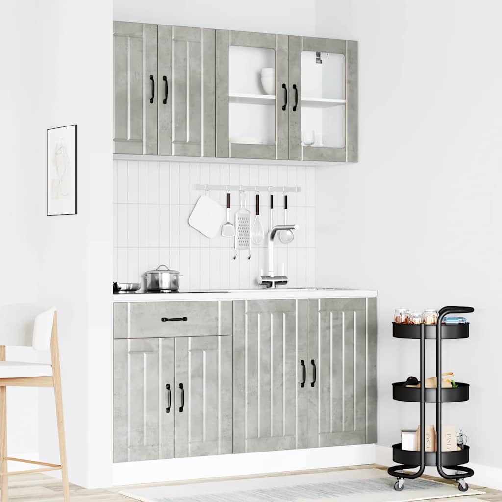 Ensemble de 4 meubles de cuisine "Lucca" en bois d'ingénierie gris béton - XIOS