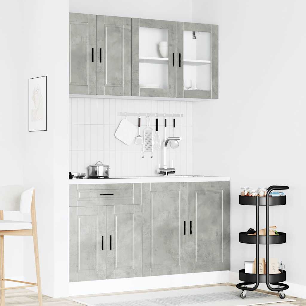 Ensemble de 4 meubles de cuisine "Porto" en bois d'ingénierie gris béton - XIOS