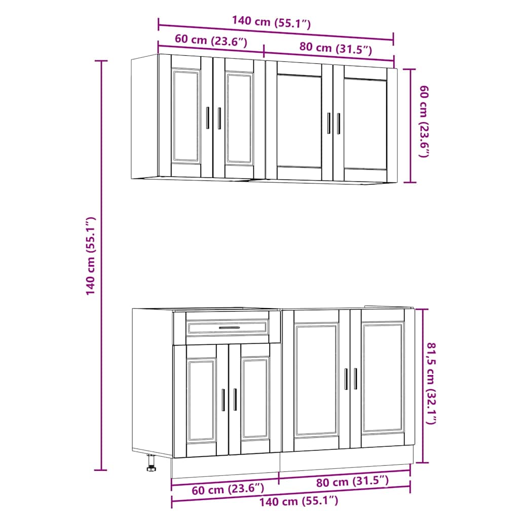 Ensemble de 4 meubles de cuisine "Porto" en bois d'ingénierie gris béton - XIOS