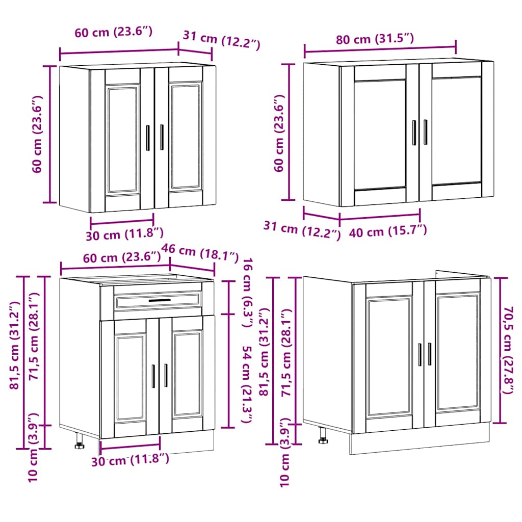 Ensemble de 4 meubles de cuisine "Porto" en bois d'ingénierie Sonoma gris - XIOS