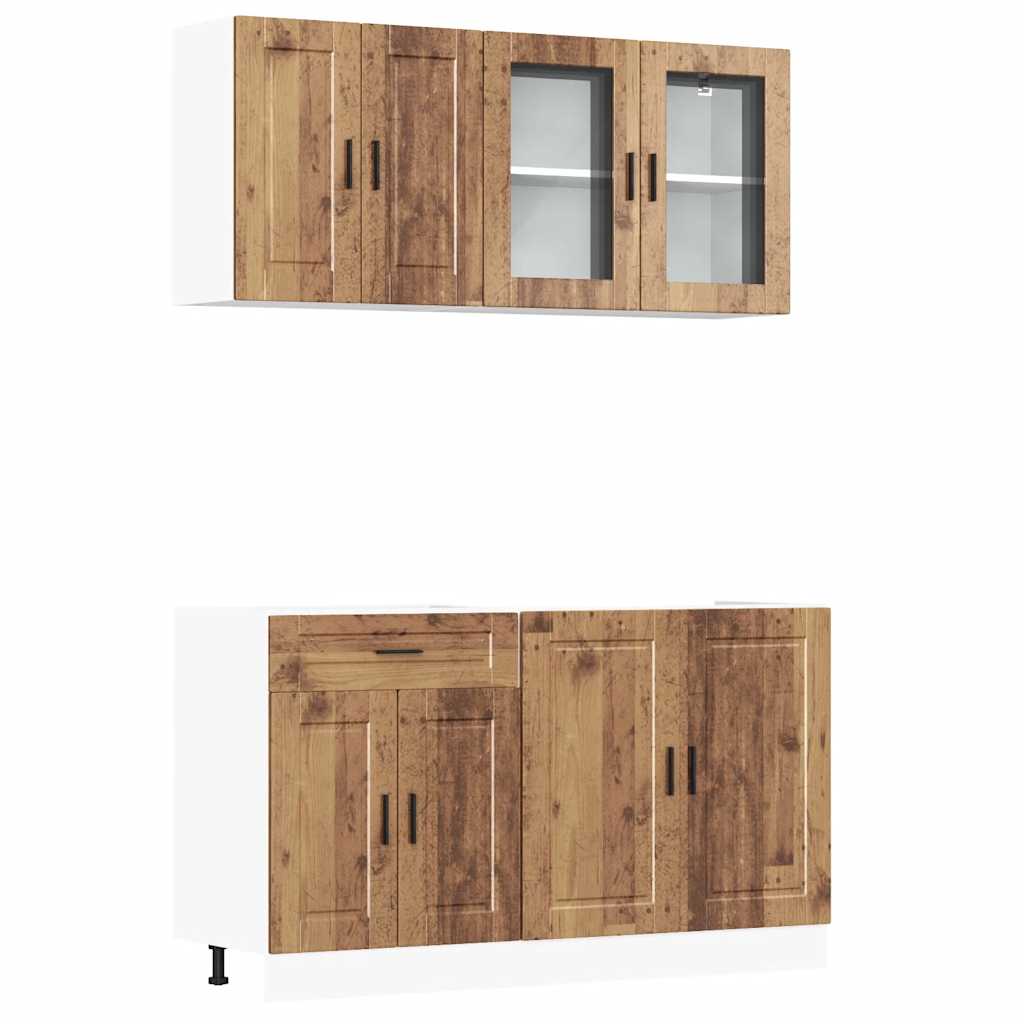 Ensemble de 4 armoires de cuisine "Porto" en bois d'ingénierie vieilli - XIOS