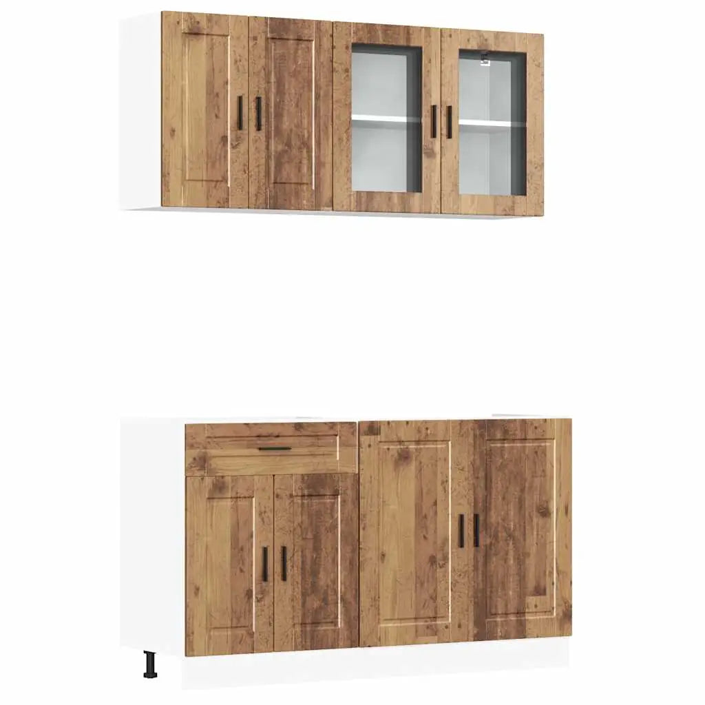 Ensemble de 4 armoires de cuisine ’Porto’ en bois d’ingénierie vieilli - XIOS
