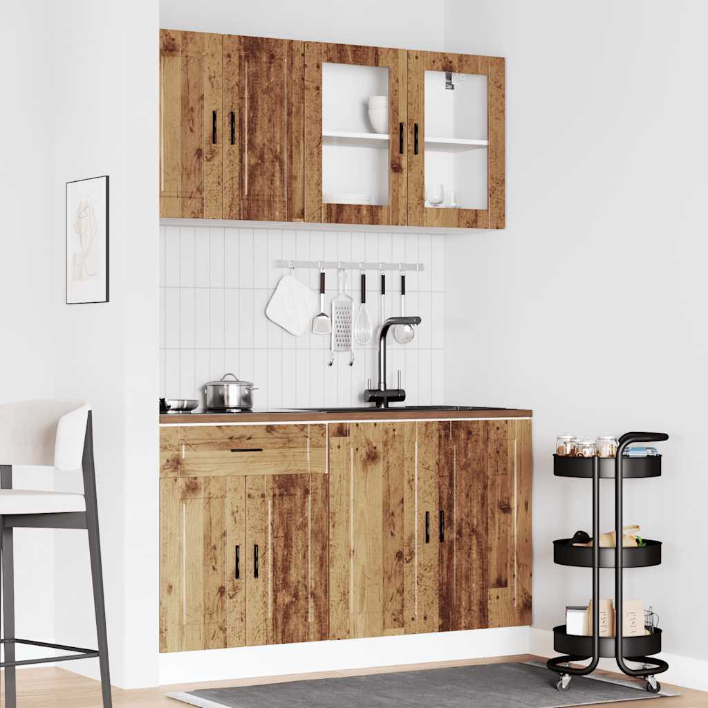 Ensemble de 4 armoires de cuisine "Porto" en bois d'ingénierie vieilli - XIOS