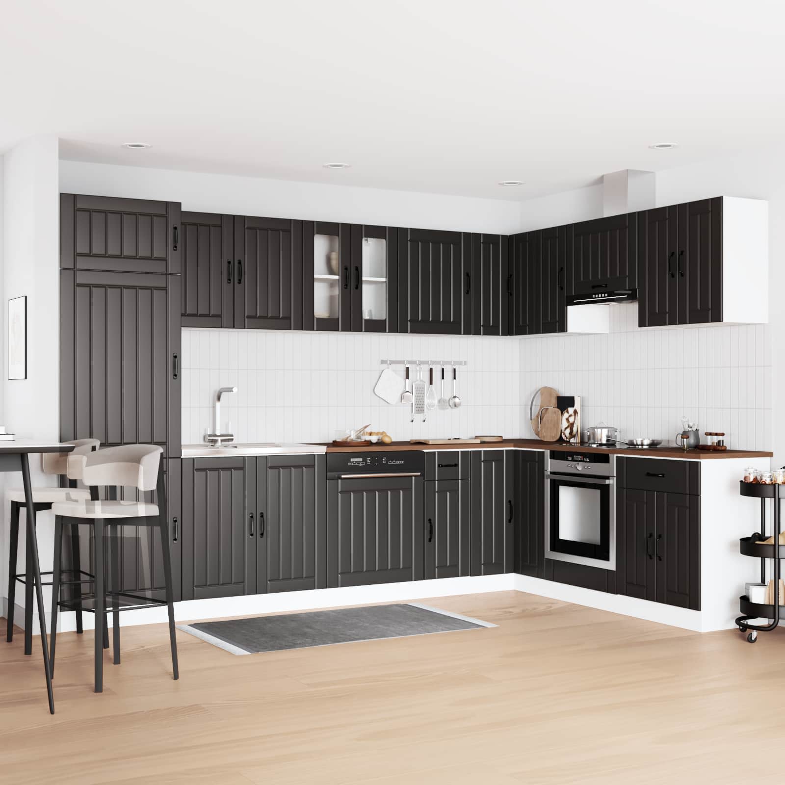 Meuble sous évier Lucca 2 pc Noir Bois d'ingénierie - XIOS