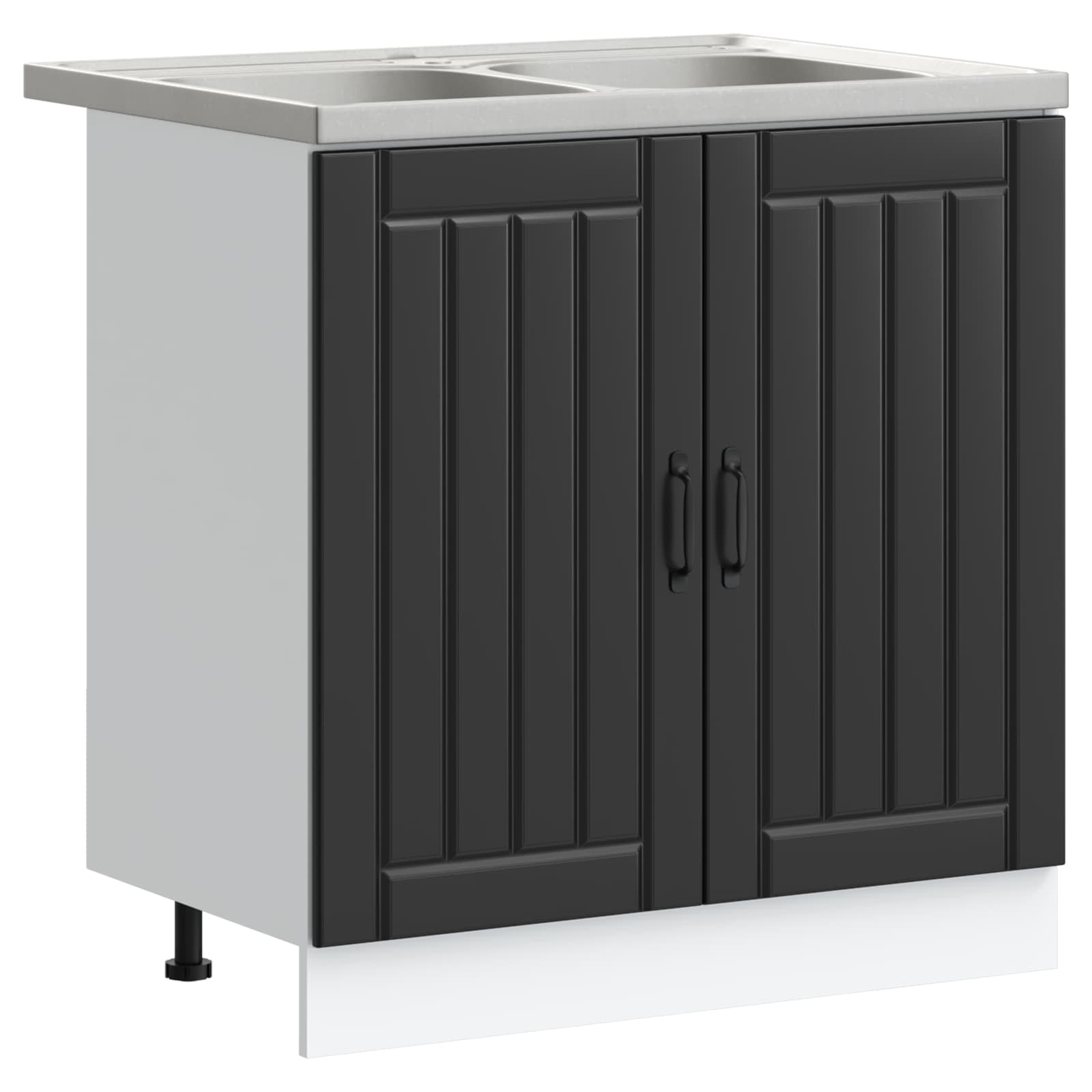 Meuble sous évier Lucca 2 pc Noir Bois d'ingénierie - XIOS