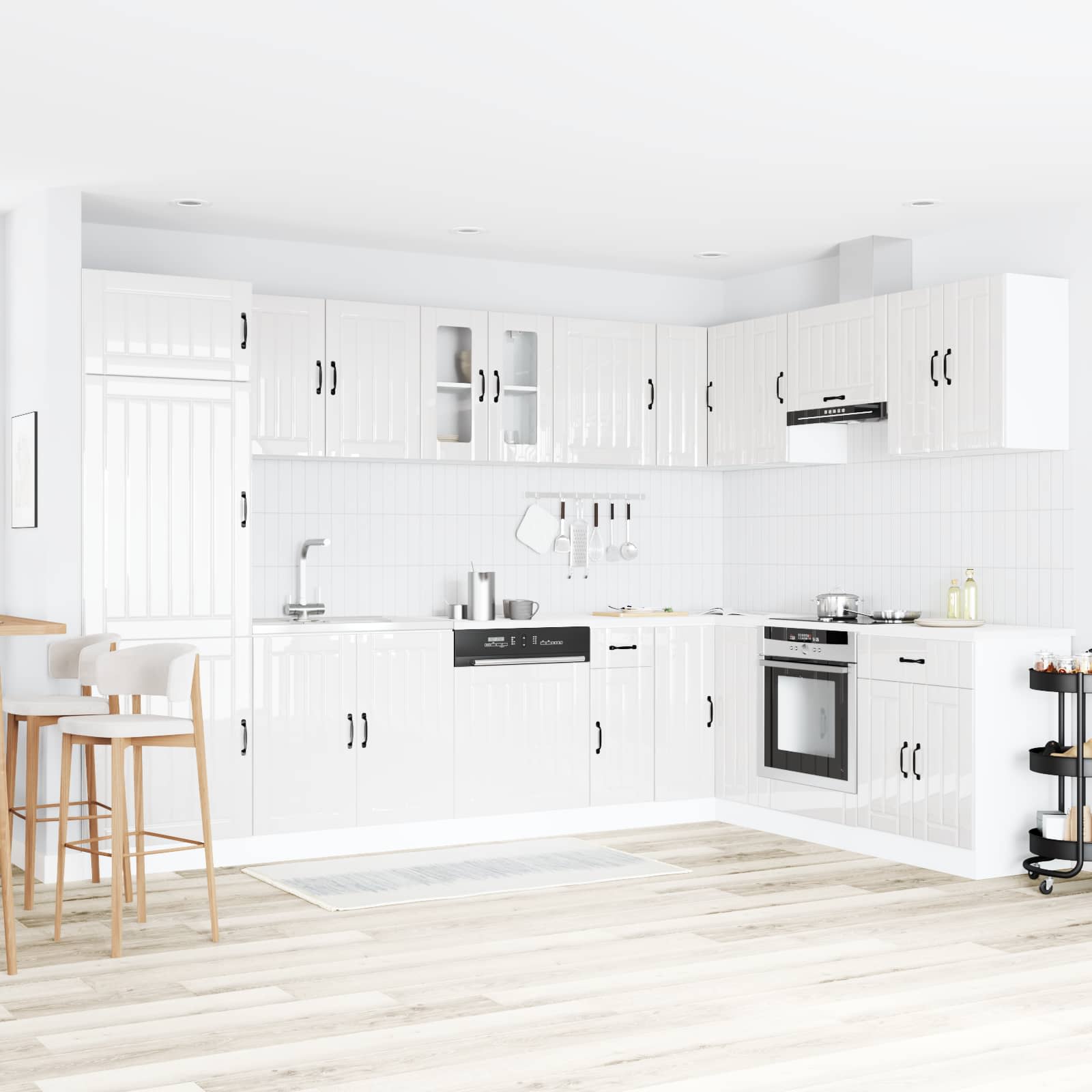 Meuble sous évier Lucca 2 pc Blanc brillant Bois d'ingénierie