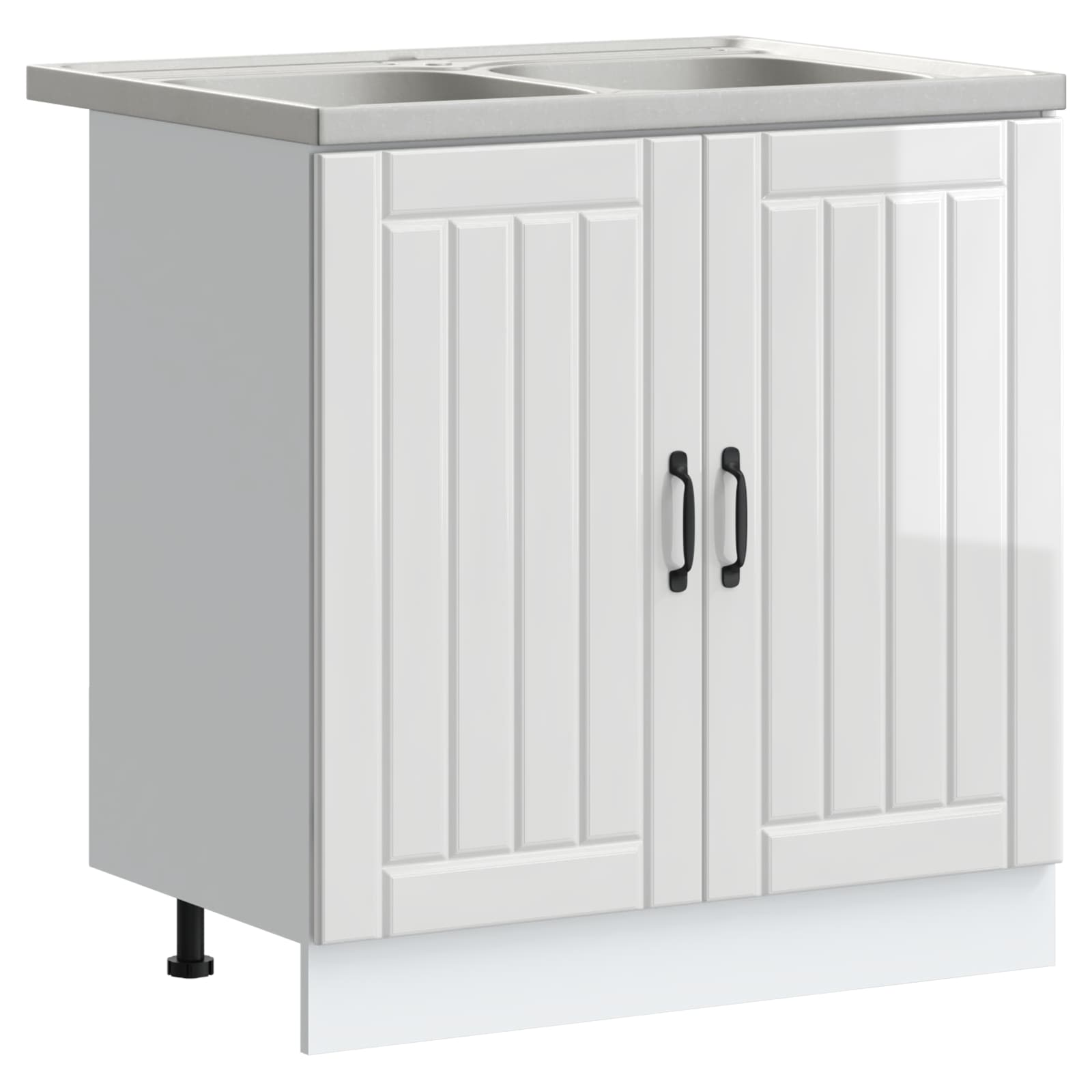 Meuble sous évier Lucca 2 pc Blanc brillant Bois d'ingénierie