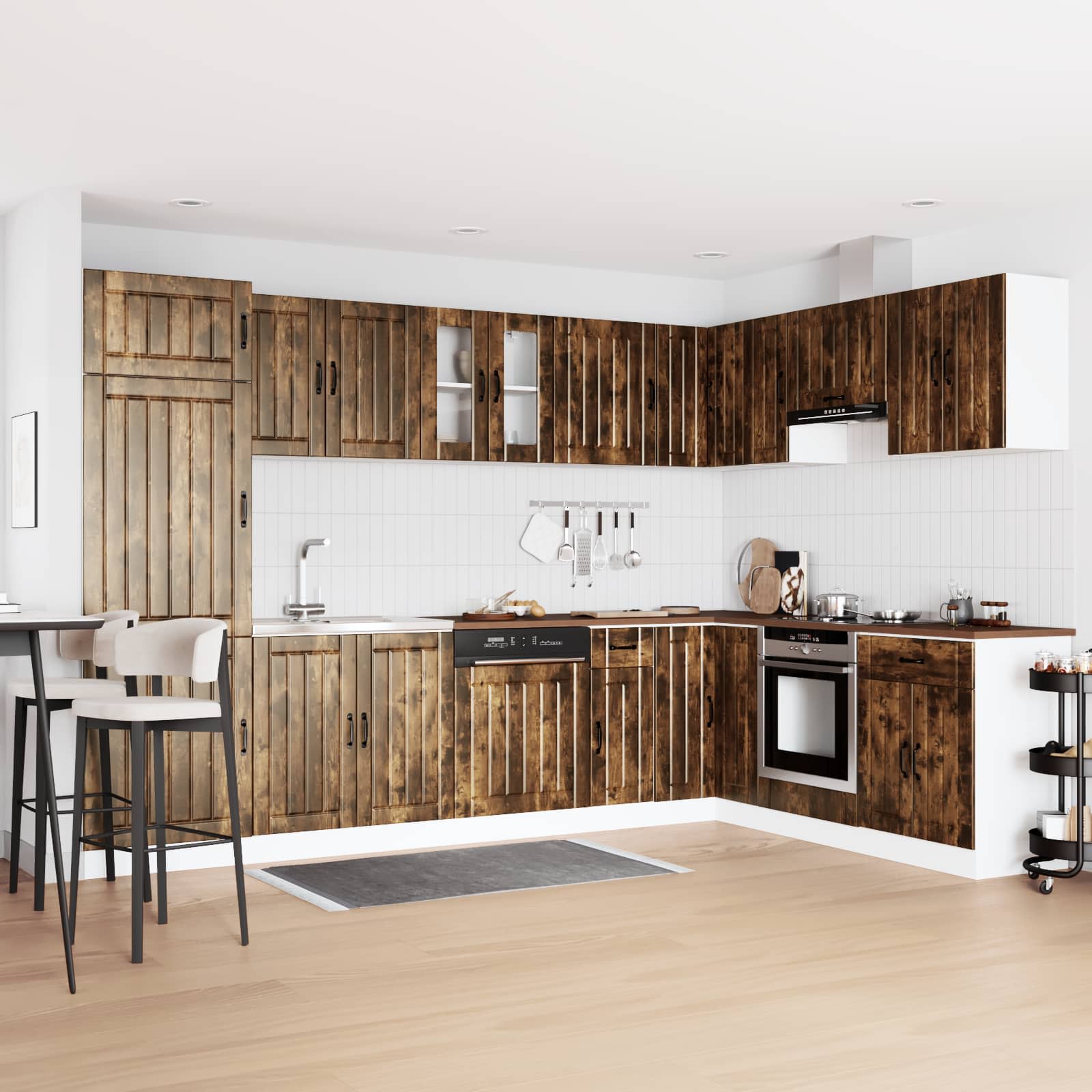 Meuble sous évier Lucca 2 pc Chêne fumé Bois d'ingénierie - XIOS