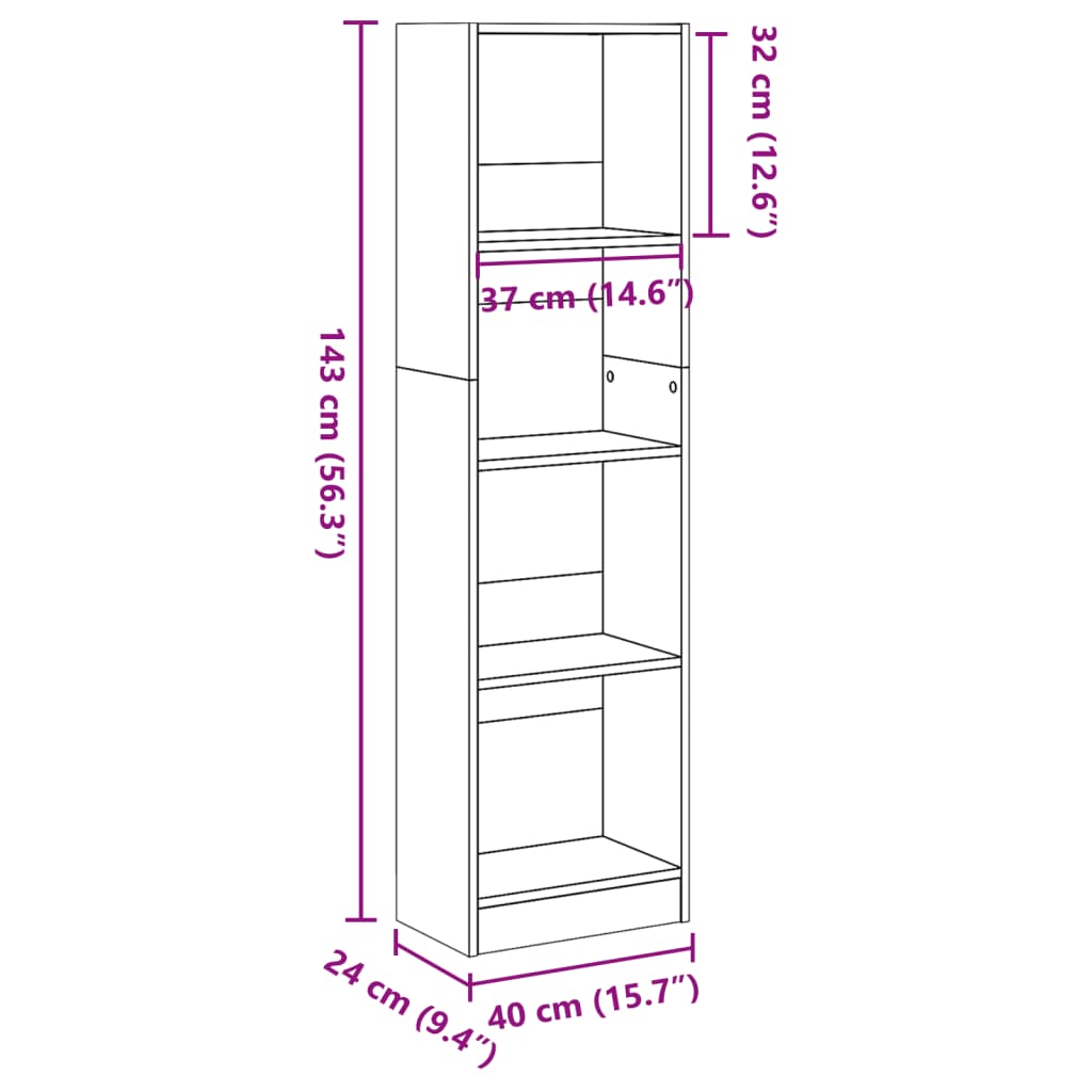 Bibliothèque vieux bois 40x24x143 cm bois d'ingénierie - XIOS