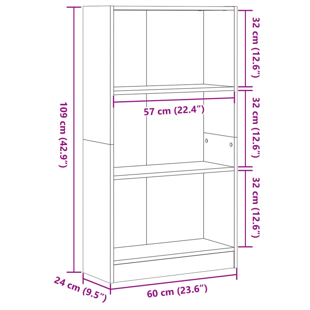 Bibliothèque vieux bois 60x24x109 cm bois d'ingénierie - XIOS