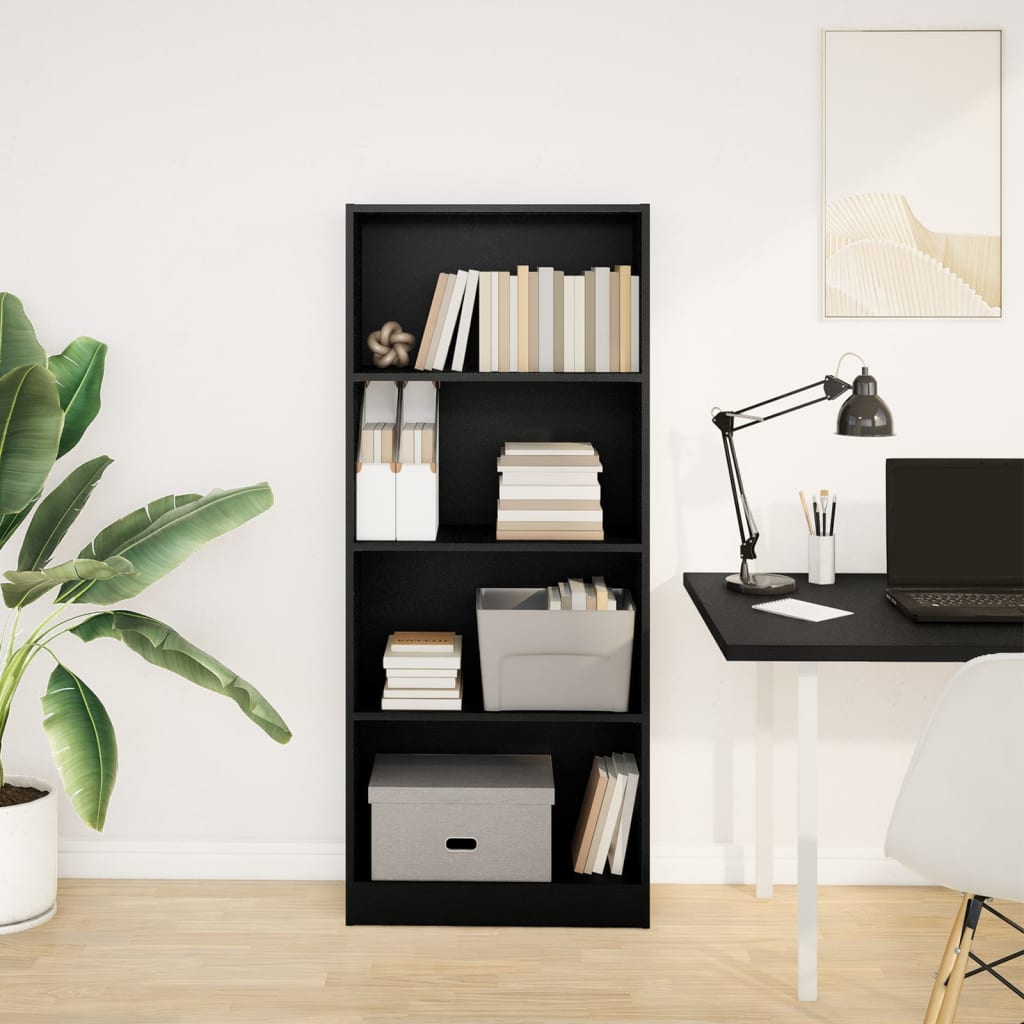 Bibliothèque noir 60x24x143 cm bois d'ingénierie - XIOS