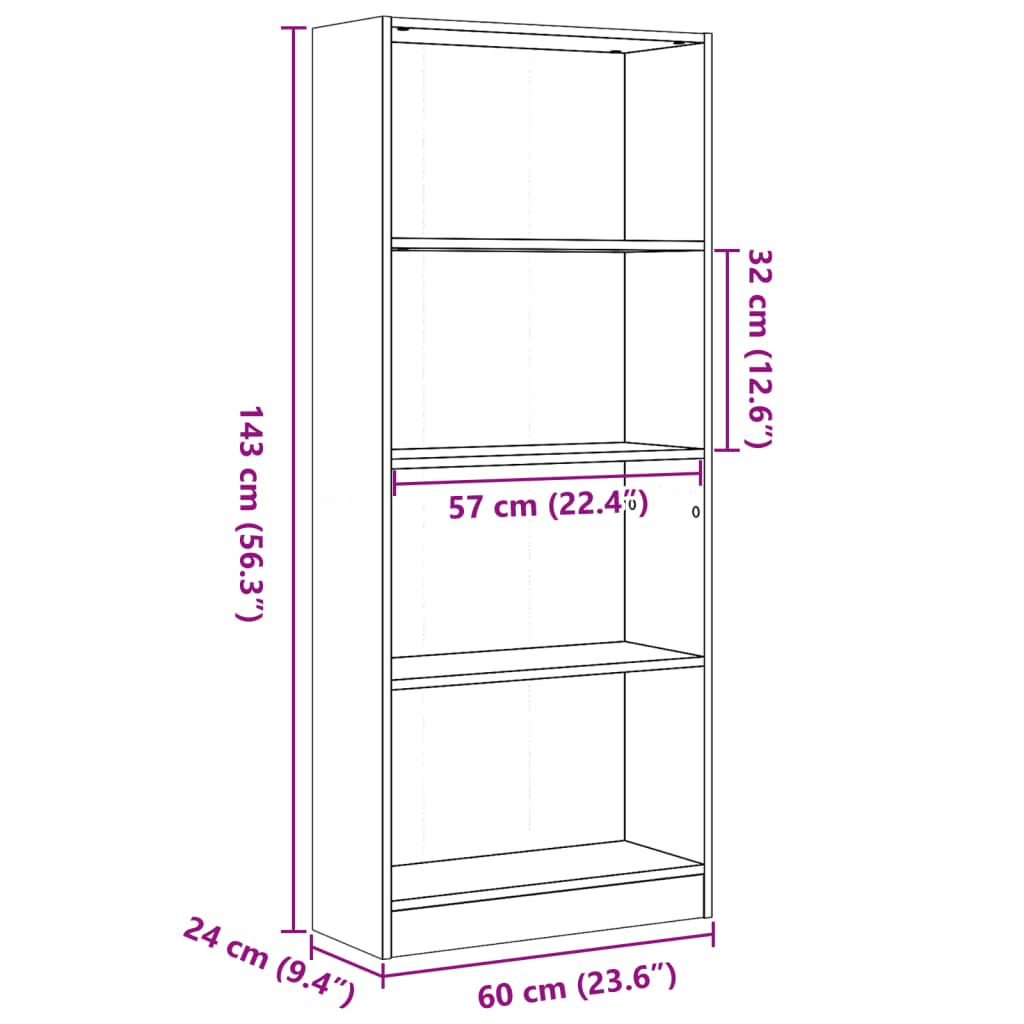 Bibliothèque noir 60x24x143 cm bois d'ingénierie - XIOS