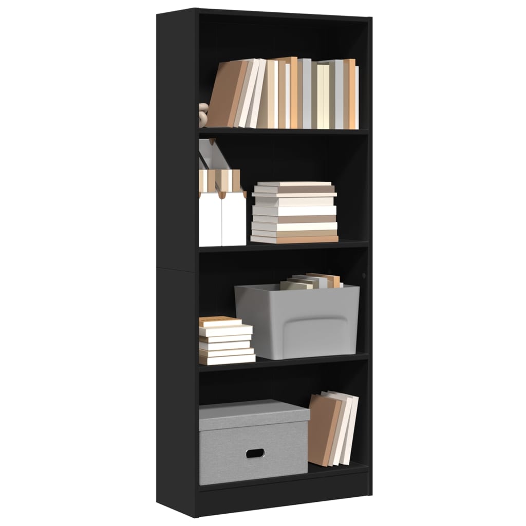 Bibliothèque noir 60x24x143 cm bois d'ingénierie - XIOS