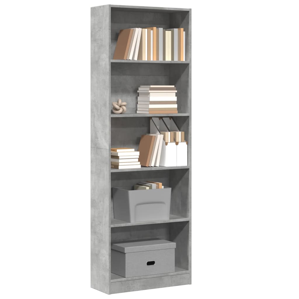 Bibliothèque gris béton 60x24x176 cm bois d'ingénierie - XIOS