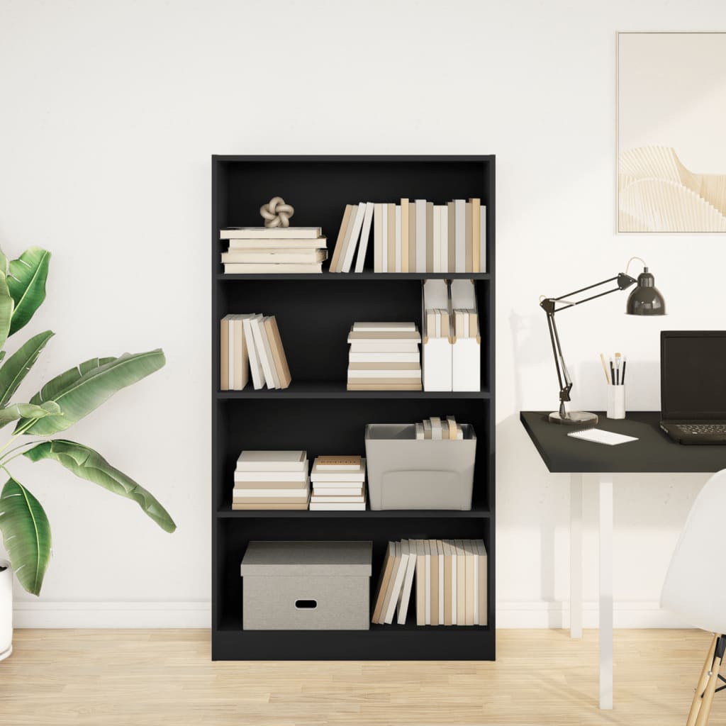 Bibliothèque noir 80x24x143 cm bois d'ingénierie - XIOS