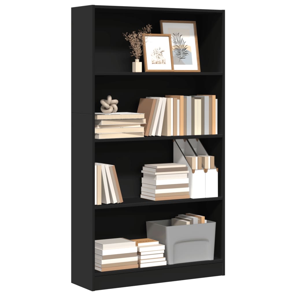 Bibliothèque noir 80x24x143 cm bois d'ingénierie - XIOS
