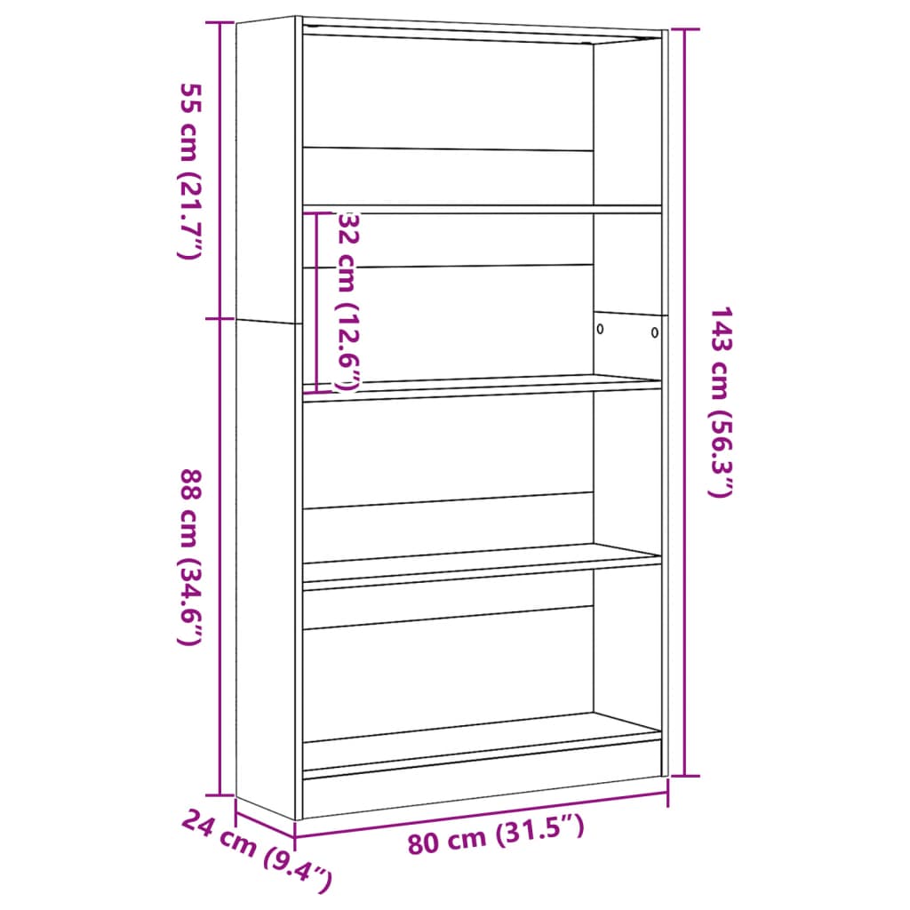Bibliothèque chêne fumé 80x24x143 cm bois d'ingénierie - XIOS