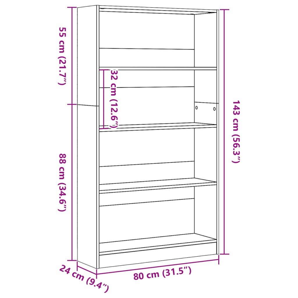 Bibliothèque sonoma gris 80x24x143 cm bois d'ingénierie - XIOS
