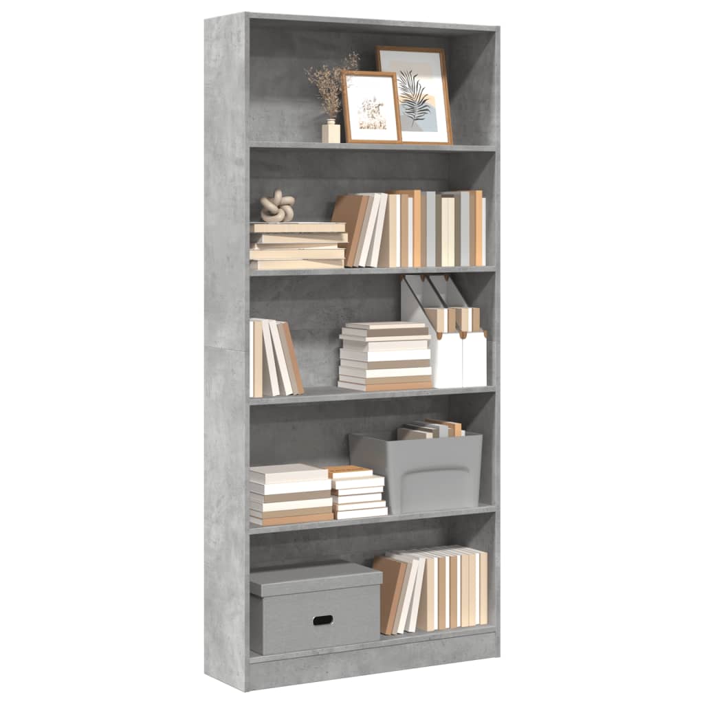 Bibliothèque gris béton 80x24x176 cm bois d'ingénierie - XIOS
