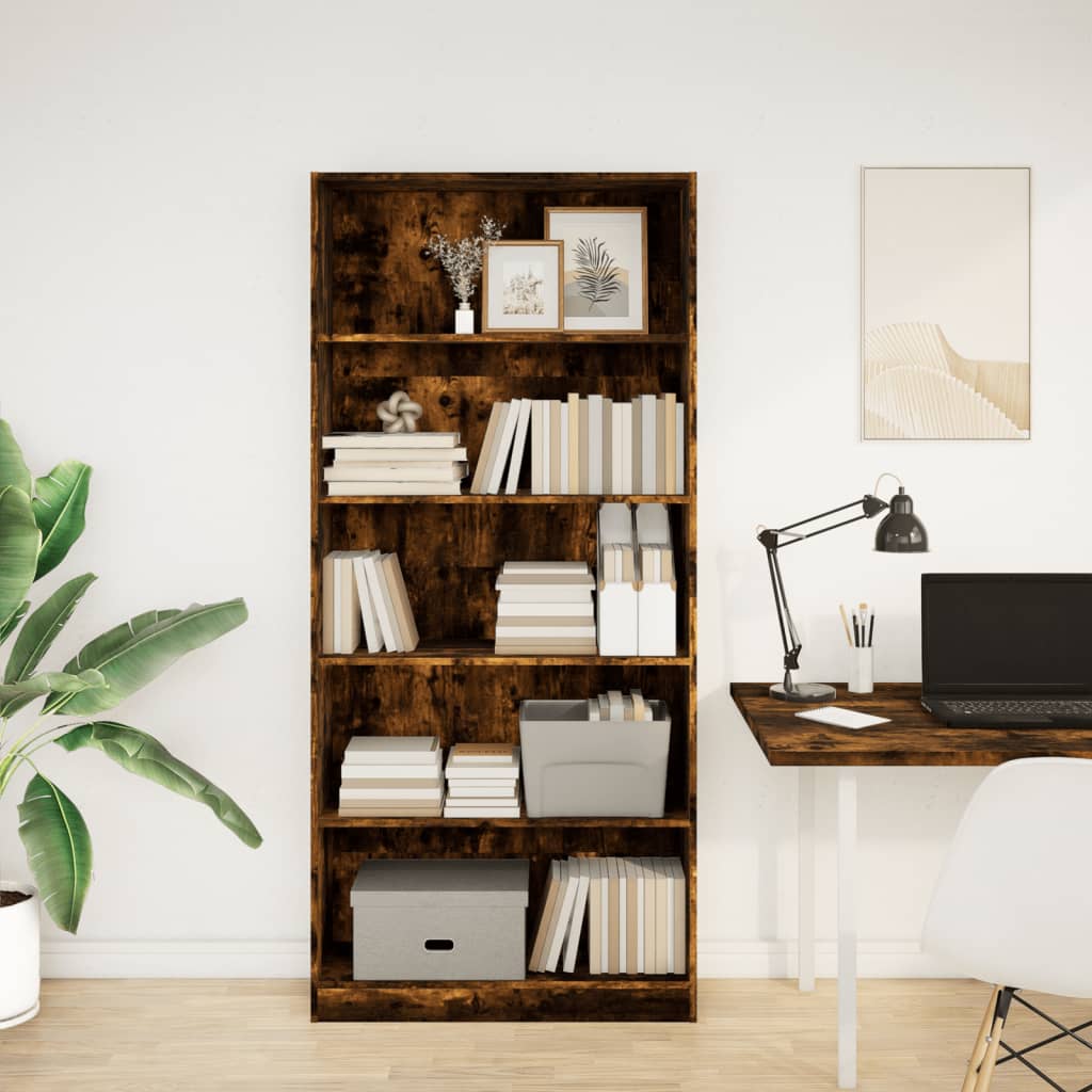 Bibliothèque chêne fumé 80x24x176 cm bois d'ingénierie - XIOS