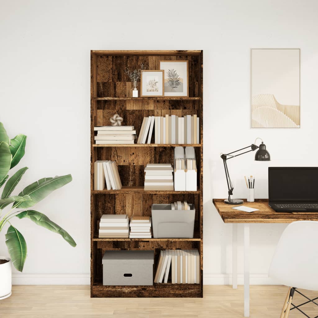 Bibliothèque vieux bois 80x24x176 cm bois d'ingénierie - XIOS