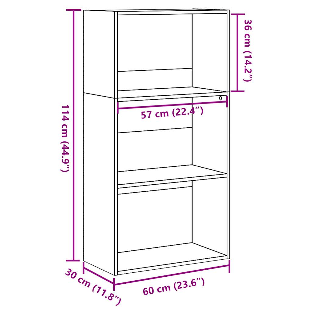 Bibliothèque vieux bois 60x30x114 cm bois d'ingénierie - XIOS