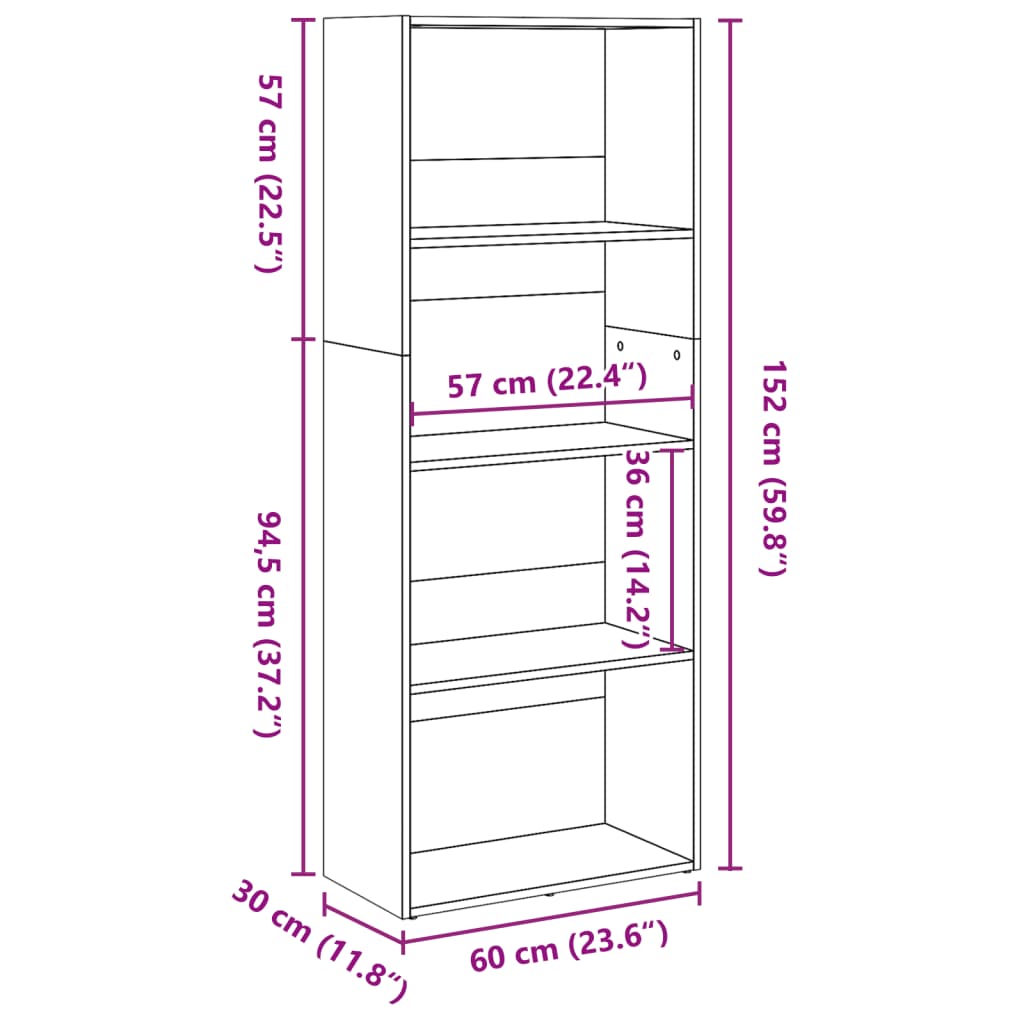 Bibliothèque sonoma gris 60x30x152 cm bois d'ingénierie - XIOS