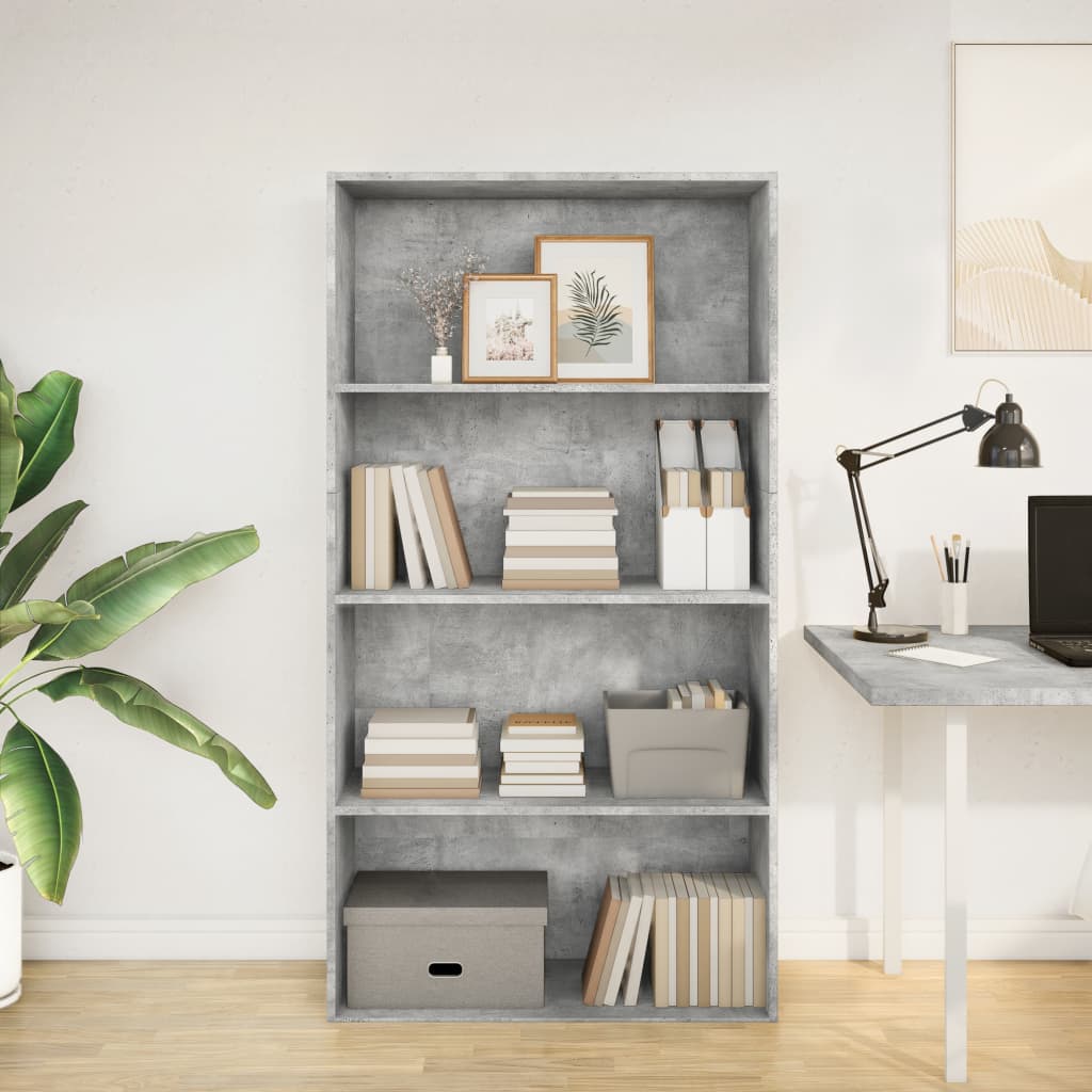 Bibliothèque gris béton 80x30x152 cm bois d'ingénierie - XIOS