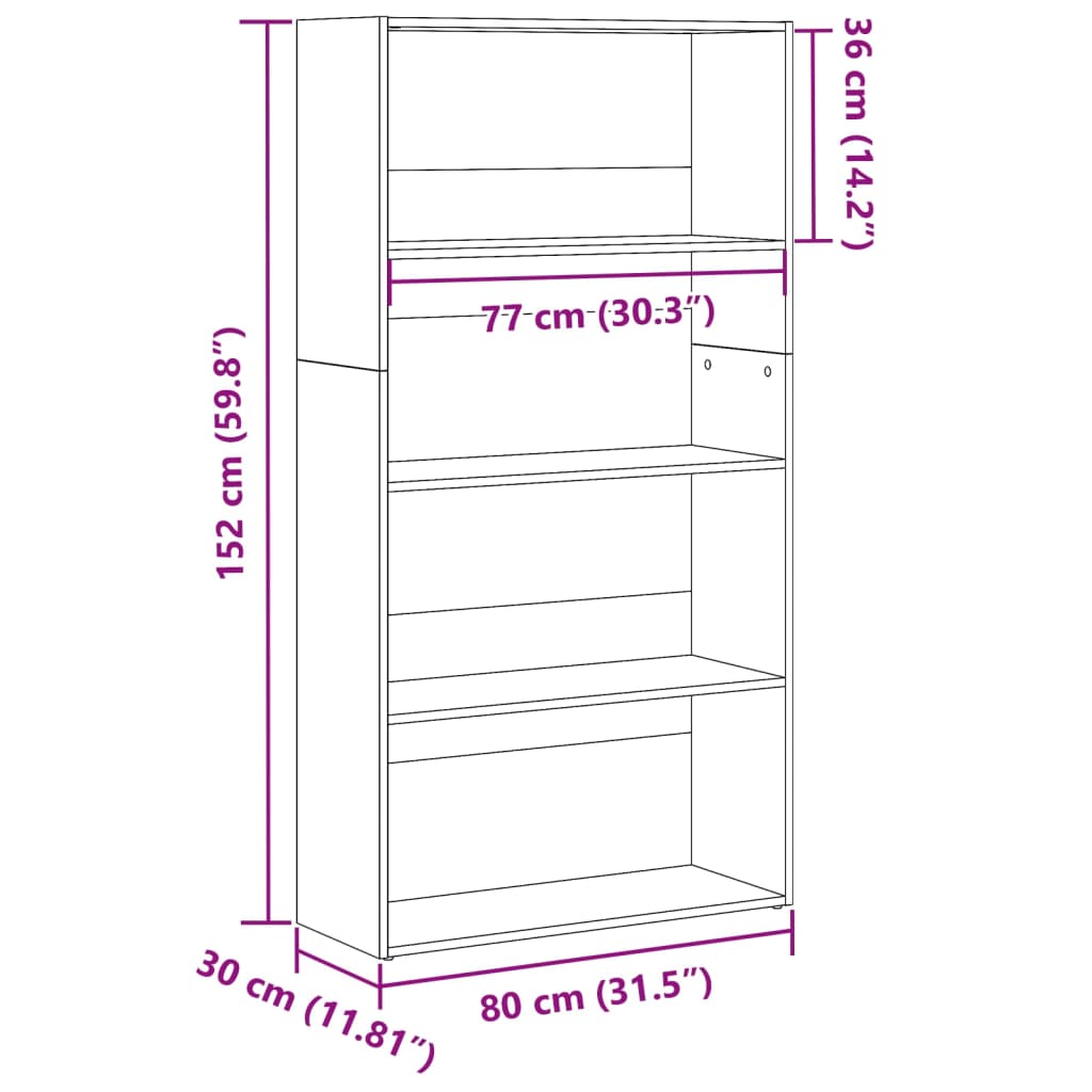 Bibliothèque gris béton 80x30x152 cm bois d'ingénierie - XIOS