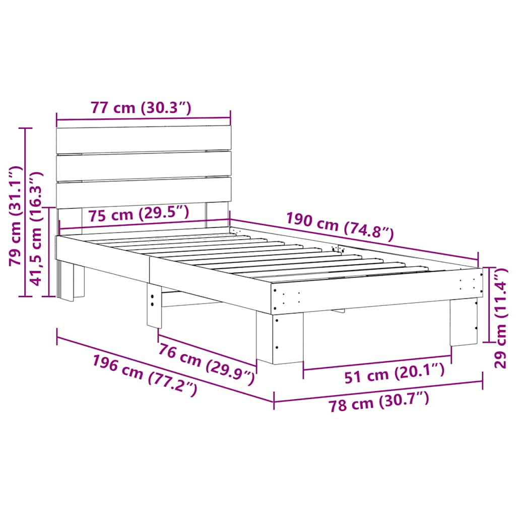 Cadre de lit avec tête de lit sans matelas 75 x 190 cm - XIOS