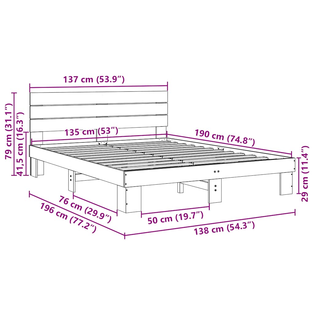 Cadre de lit avec tête de lit sans matelas 135 x 190 cm - XIOS