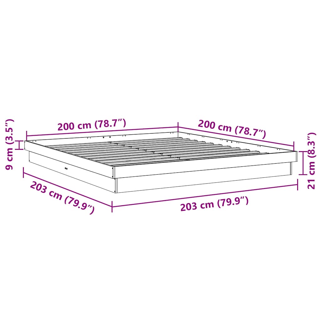 Cadre de lit sans matelas 200 x 200 cm en bois massif de chêne - XIOS