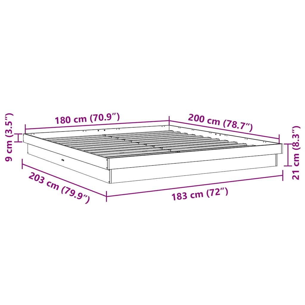 Cadre de lit sans matelas 180x200 cm bois massif de chêne - XIOS
