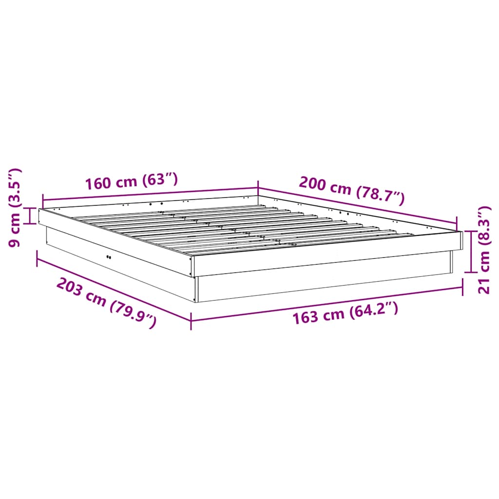 Cadre de lit sans matelas 160x200 cm bois massif de chêne - XIOS