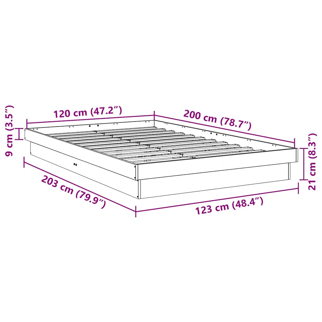 Cadre de lit sans matelas 120x200 cm bois massif de chêne - XIOS