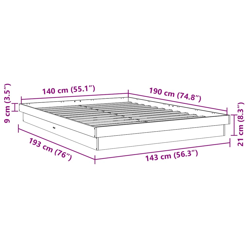 Cadre de lit sans matelas 140x190 cm bois massif de chêne - XIOS