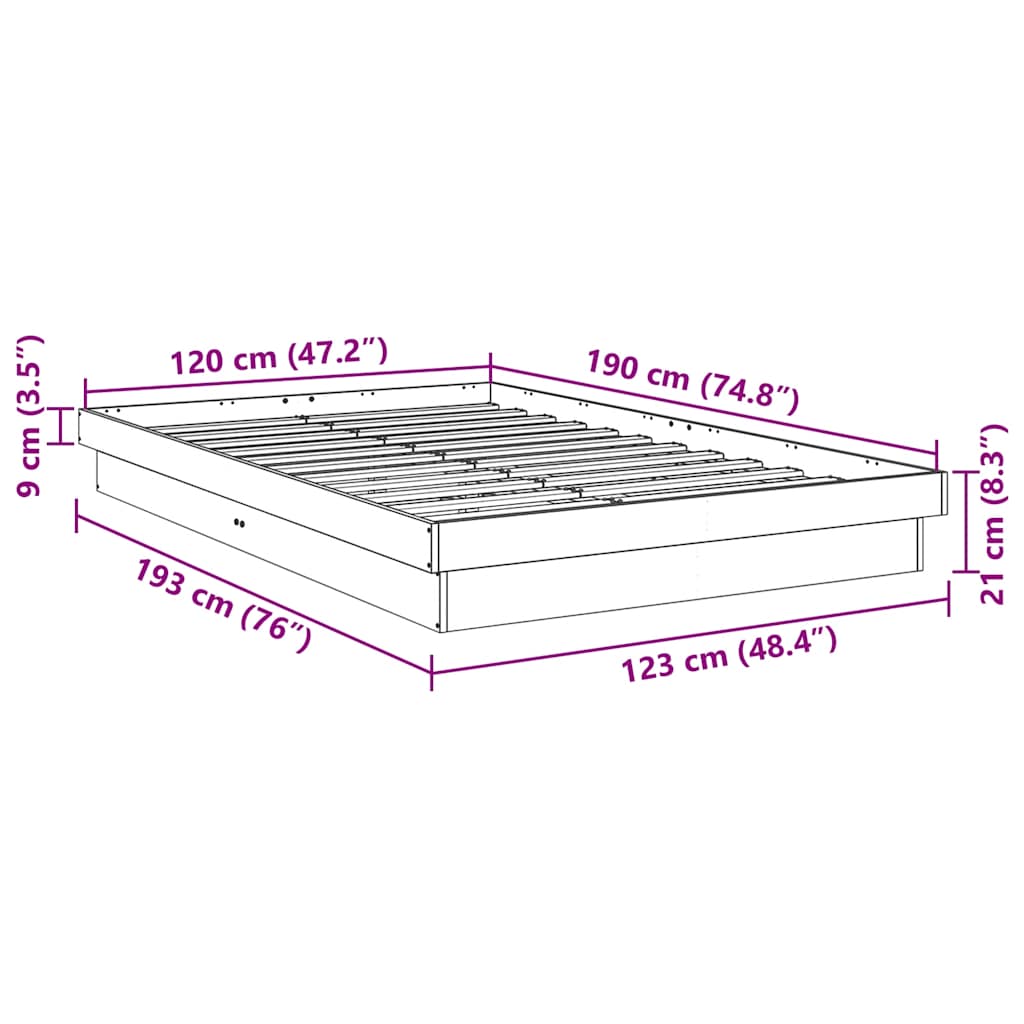 Cadre de lit sans matelas 120x190 cm bois massif de chêne - XIOS