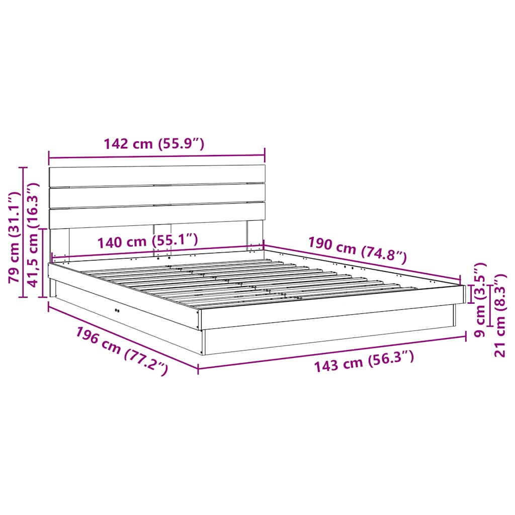Cadre de lit avec tête de lit sans matelas 140x190 cm - XIOS