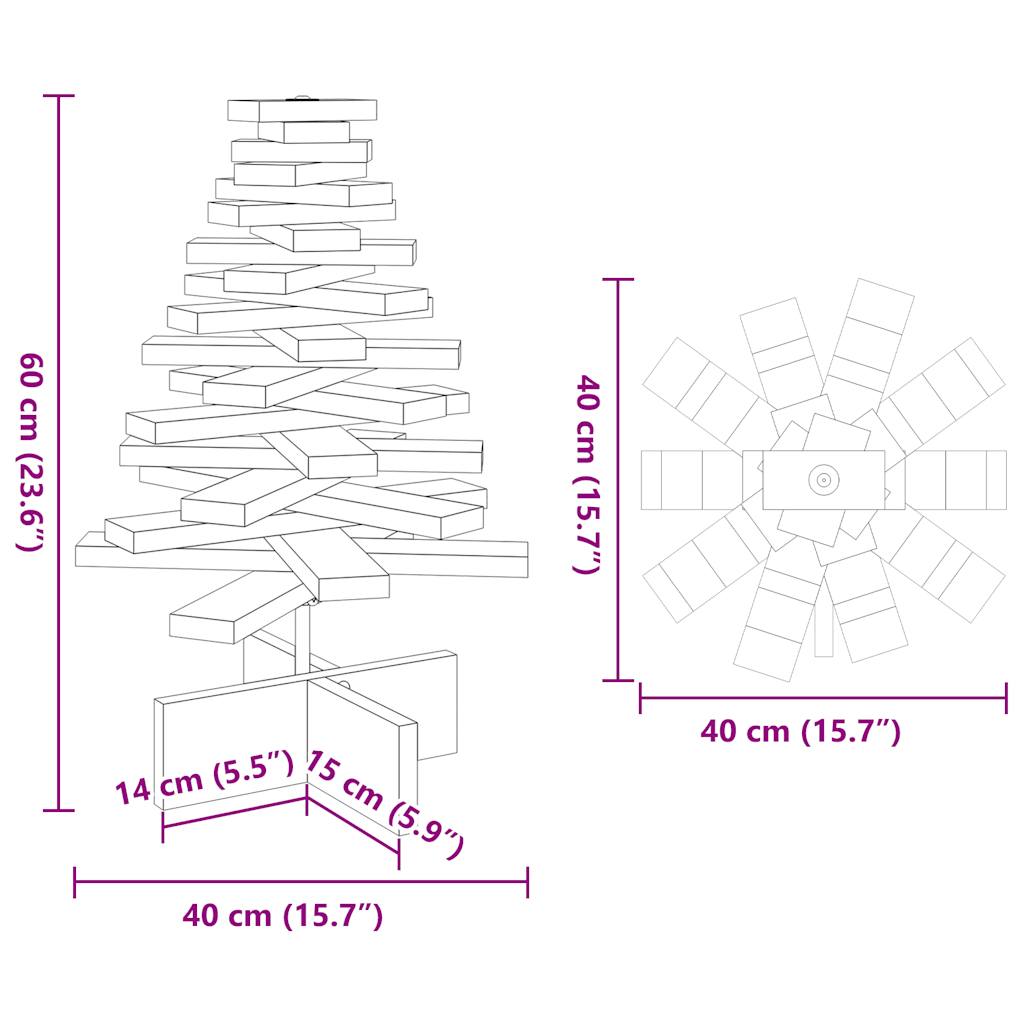 Arbre de Noël en bois pour décoration blanc 60 cm pin massif - XIOS
