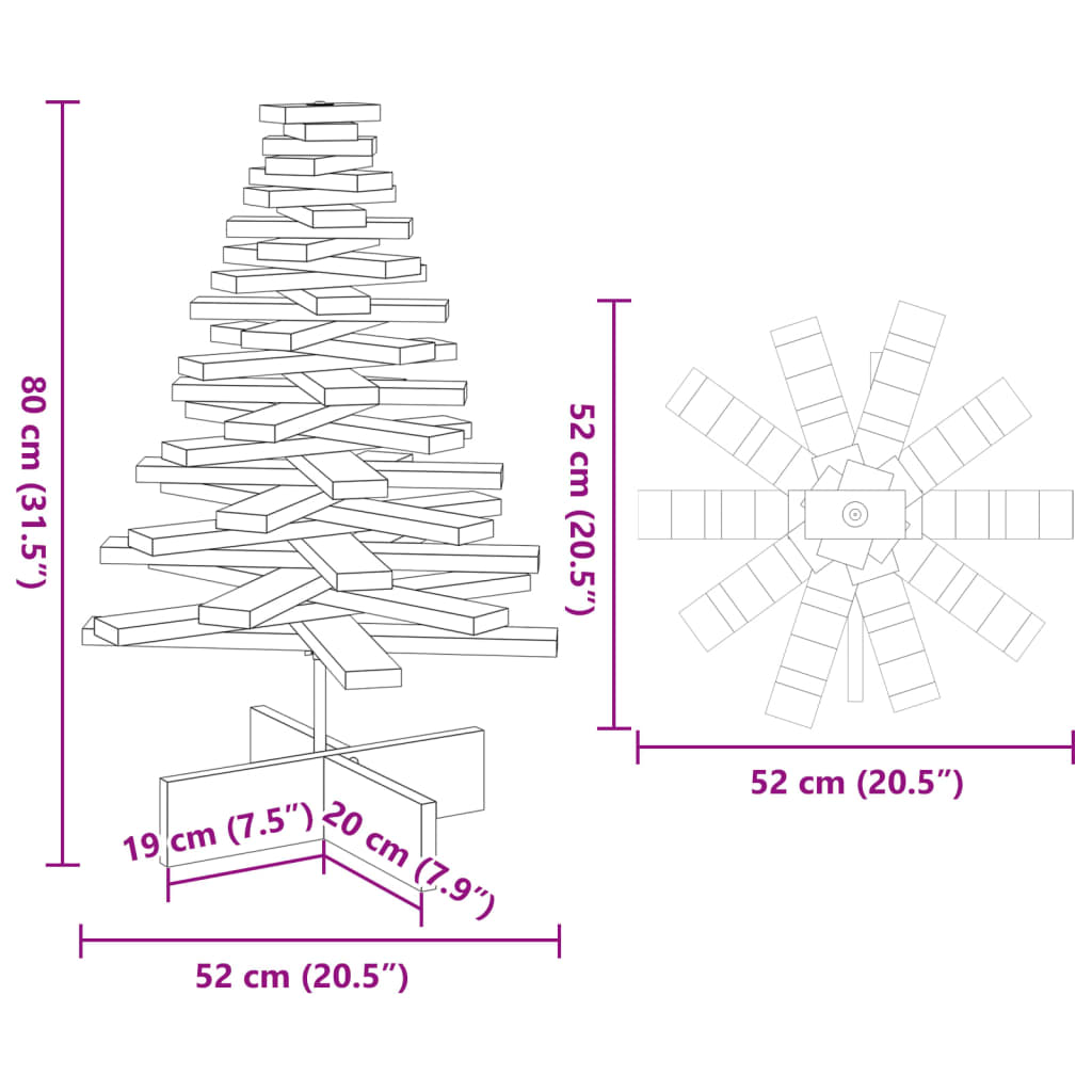 Arbre de Noël en bois pour décoration 80 cm bois massif de pin - XIOS