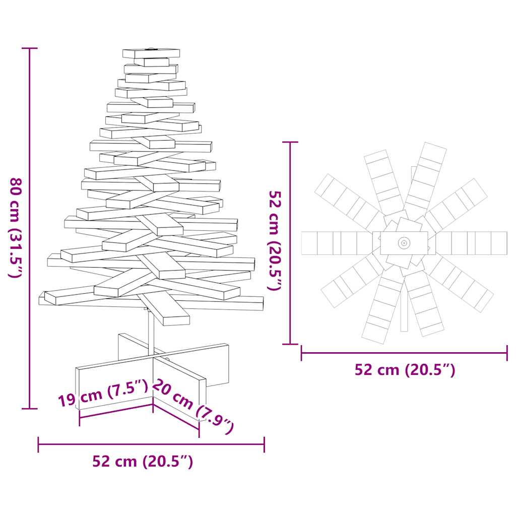 Arbre de Noël en bois pour décoration 80 cm bois de pin massif - XIOS