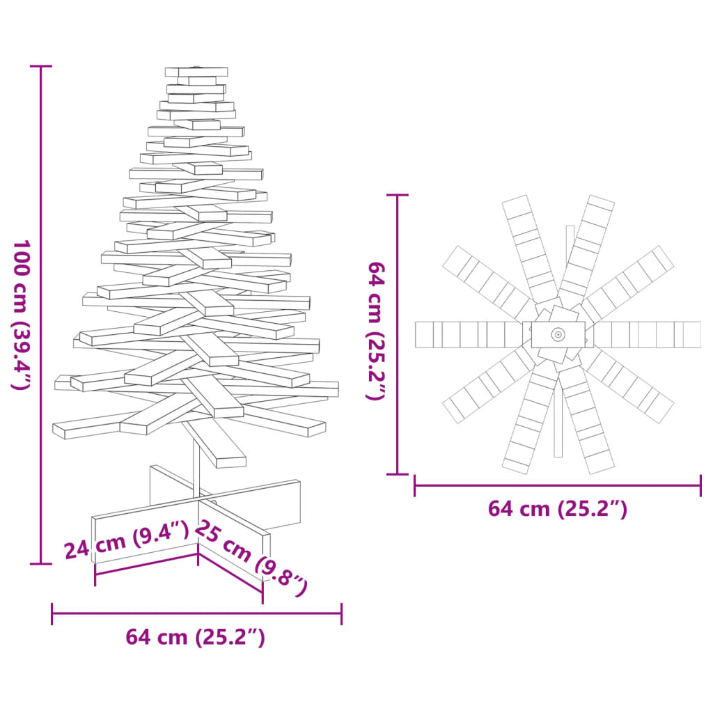 Arbre de Noël en bois pour décoration 100 cm bois massif de pin - XIOS