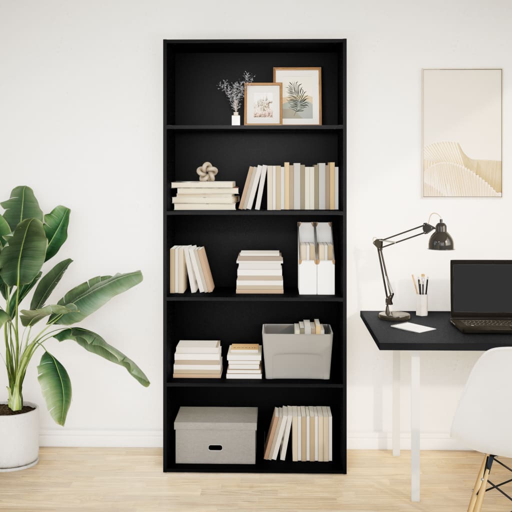 Bibliothèque noir 80x30x189 cm bois d'ingénierie - XIOS