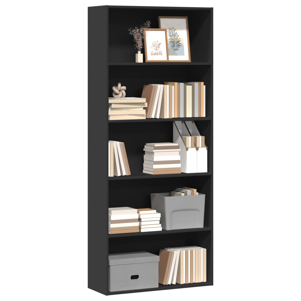 Bibliothèque noir 80x30x189 cm bois d'ingénierie - XIOS