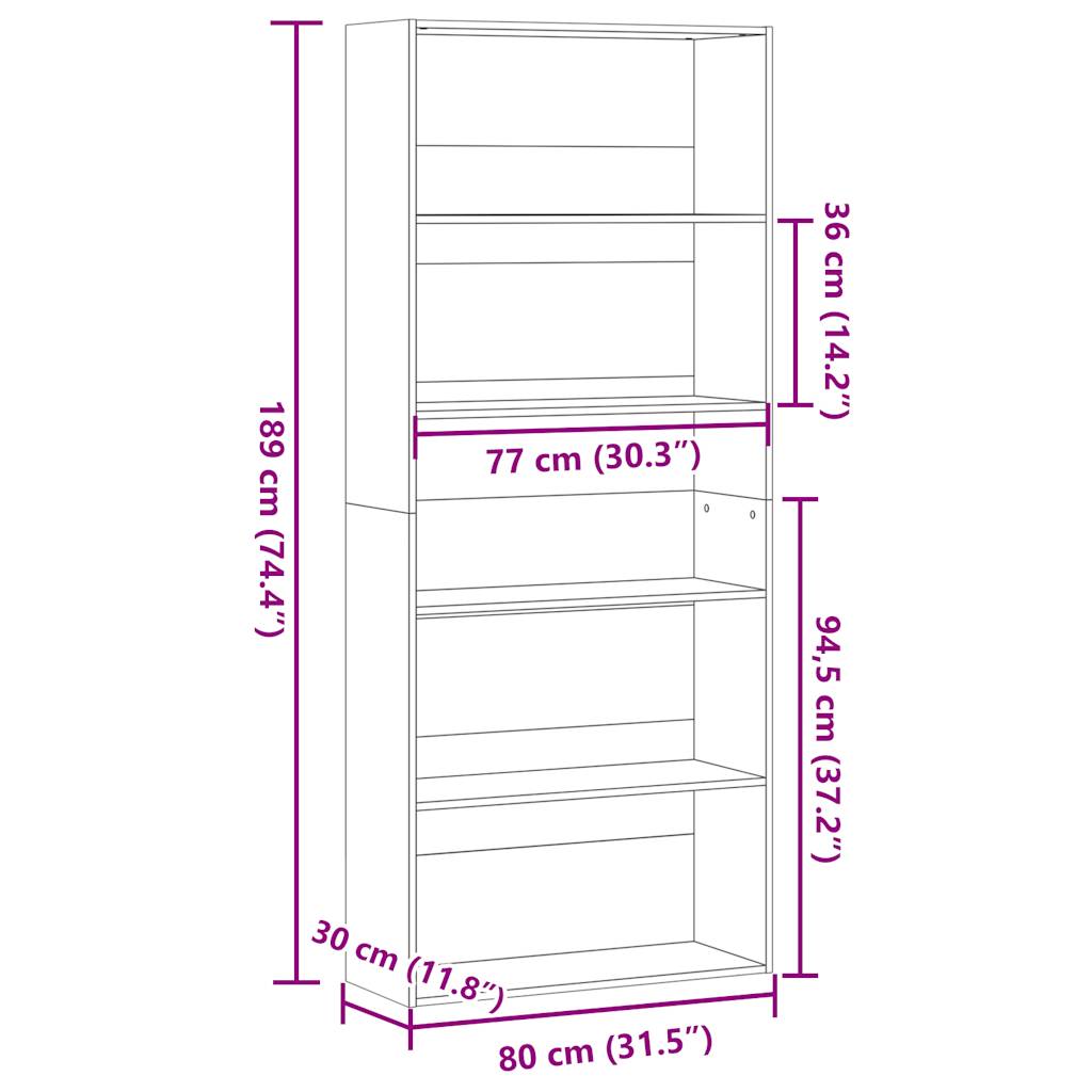 Bibliothèque chêne sonoma 80x30x189 cm bois d'ingénierie - XIOS